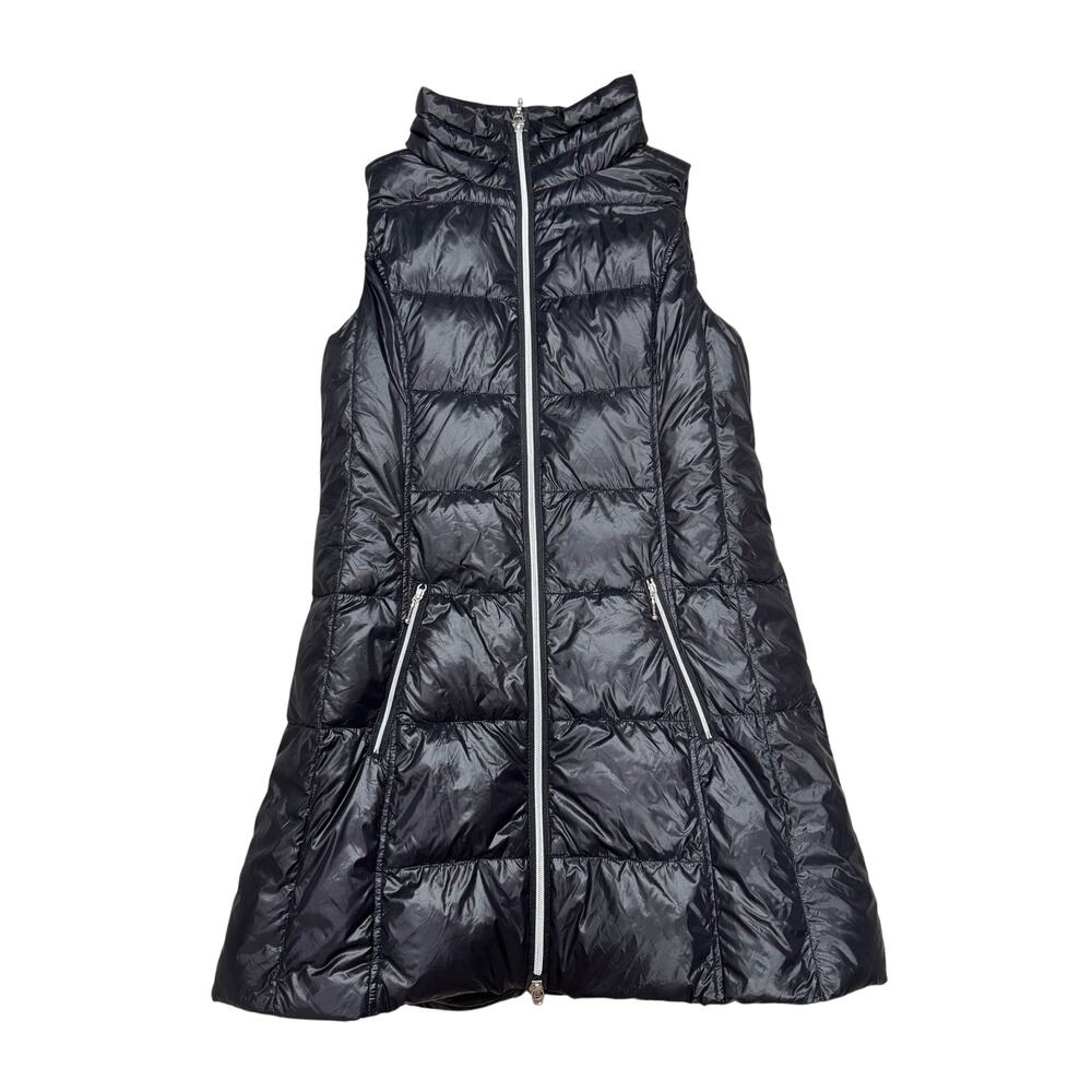 My Anorak Longline Quilted Puffer Vest S Black Full Zip High Neck Down Feather